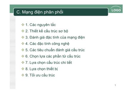 Bài giảng Chuẩn trong thiết kế và thi công các công trình điện - Chương 3: Thiết kế và thi công các công trình điện theo tiêu chuẩn IEC - Phần C: Mạng điện phân phối