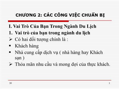 Bài giảng Điều hành hoạt động nhà hàng-bar - Chương 2: Các công việc chuẩn bị