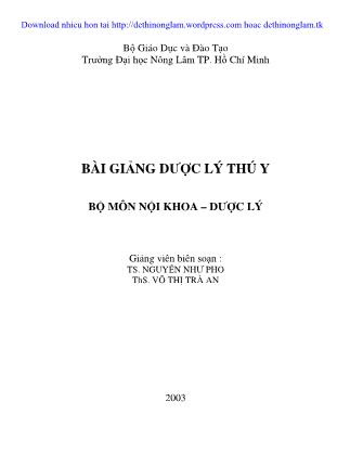 Bài giảng Dược lý thú y - Nguyễn Như Pho