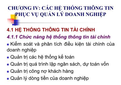 Bài giảng Hệ thống thông tin quản lý - Chương 4: Các hệ thống thông tin phục vụ quản lý doanh nghiệp - Tô Thị Hải Yến