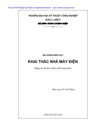 Bài giảng Khai thác nhà máy điện - Vũ Văn Thắng