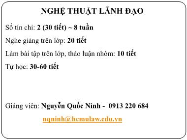 Bài giảng Nghệ thuật lãnh đạo - Chương 1: Bản chất của lãnh đạo