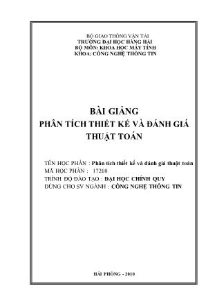 Bài giảng Phân tích thiết kế và đánh giá thuật toán