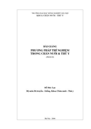 Bài giảng Phương pháp thí nghiêm trong chăn nuôi và thú y (Phần 2)