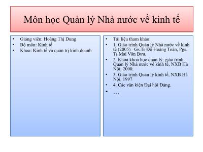 Bài giảng Quản lý nhà nước về kinh tế - Chương 1: Tổng quan về kinh tế nhà nước về kinh tế