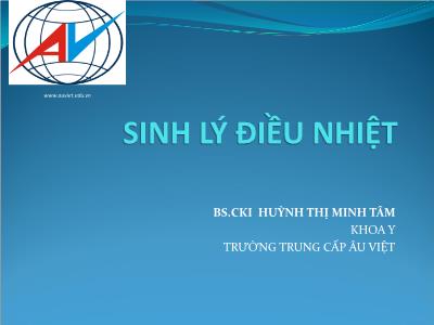 Bài giảng Sinh lý điều nhiệt - Huỳnh Thị Minh Tâm