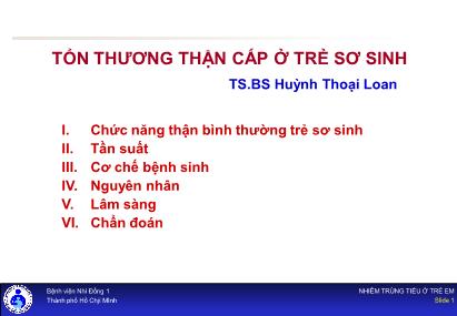 Bài giảng Tổn thương thận cấp ở trẻ sơ sinh - Huỳnh Thoại Loan