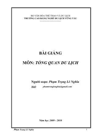 Bài giảng Tổng quan du lịch - Phạm Trọng Lê Nghĩa