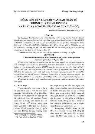 Đóng góp của các lớp vân đạo phân tử trong quá trình ion hóa và phát xạ sóng hài bậc cao của N2 và CO2