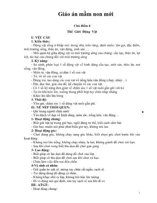 Giáo án mầm non mới - Chủ điểm 4: Thế giới động vật