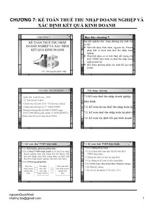 Giáo trình Kế toán doanh nghiệp - Chương 7: Kế toán thuế thu nhập doanh nghiệp và xác định kết quả kinh doanh - Nguyễn Quốc Nhất