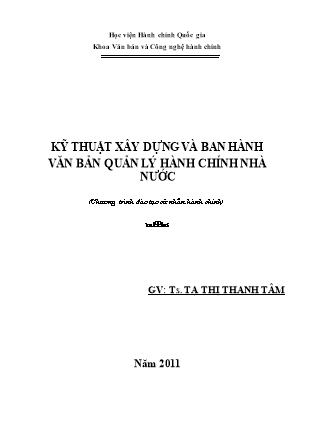 Kỹ thuật xây dựng và ban hành văn bản quản lý hành chính nhà nước - Tạ Thị Thanh Tâm