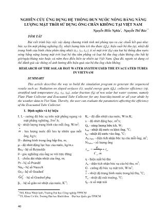 Nghiên cứu ứng dụng hệ thống đun nước nóng bằng năng lượng mặt trời sử dụng ống chân không tại Việt Nam