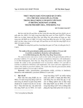 Thực trạng khả năng khái quát hóa của trẻ mẫu giáo lớn (5-6 tuổi) trong hoạt động làm quen với toán ở trường Mầm non An Bình, Thành phố Biên Hòa, tỉnh Đồng Nai