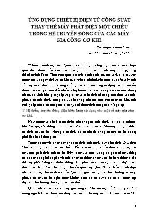 Ứng dụng thiết bị điện tử công suất thay thế máy phát điện một chiều trong hệ truyền động của các máy gia công cơ khí