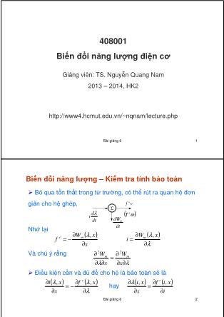 Bài giảng Biến đổi năng lượng điện cơ - Biến đổi năng lượng-Kiểm tra tính bảo toàn