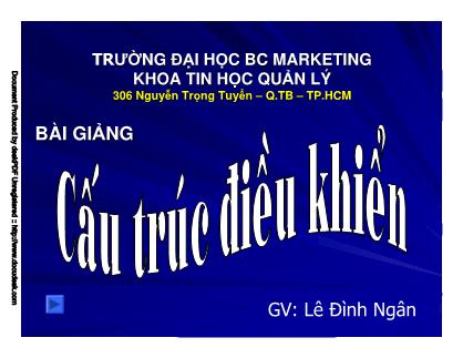 Bài giảng Cấu trúc điều khiển - Lê Đình Ngân