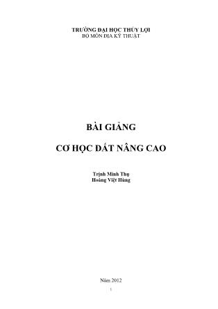 Bài giảng Cơ học nâng cao - Trịnh Minh Thụ