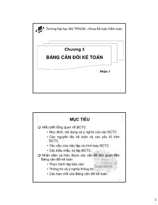 Bài giảng Kế toán tài chính - Chương 3: Bảng cân đối kế toán (Phần 1)