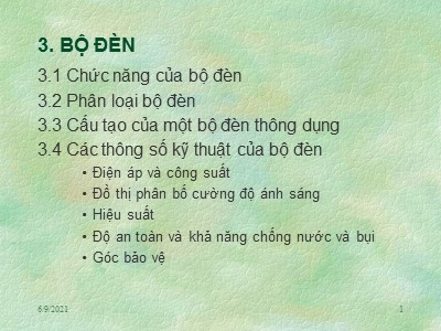 Bài giảng Kỹ thuật chiếu sáng - Chương 3: Bộ đèn - Nguyễn Quang Thuấn