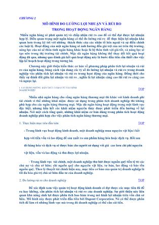 Bài giảng Quản trị ngân hàng thương mại - Chương 2: Mô hình đo lường lợi nhuận và rủi ro trong hoạt động ngân hàng