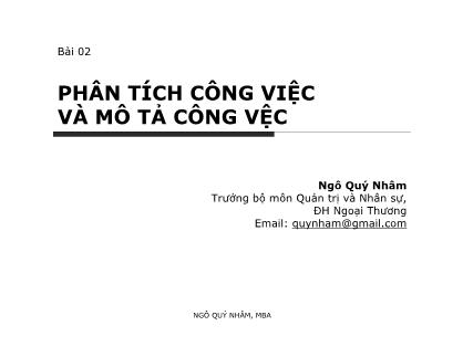 Bài giảng Quản trị nhân sự - Bài 2: Phân tích công việc và mô tả công việc