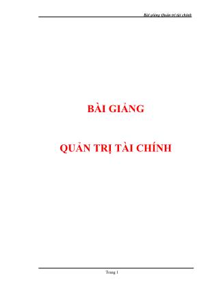 Bài giảng Quản trị tài chính