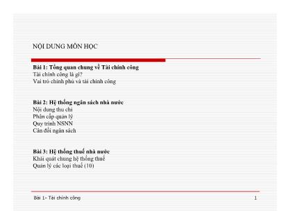 Bài giảng Tài chính công - Bài 1: Tổng quan chung về tài chính công