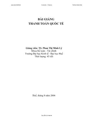 Bài giảng Thanh toán quốc tế - Phan Thị Minh Lý