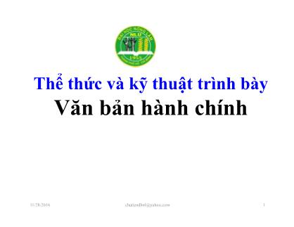 Bài giảng Thể thức và kỹ thuật trình bày văn bản hành chính - Chu Văn Tiến