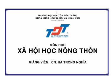 Bài giảng Xã hội học nông thôn - Hà Trọng Nghĩa