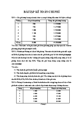 Bài tập Kế toán chi phí