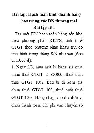 Bài tập Kế toán thương mại dịch vụ