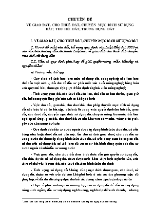 Chuyên đề Về giao đất, cho thuê đất, chuyển mục đích sử dụng đất; thu hồi đất, trưng dụng đất