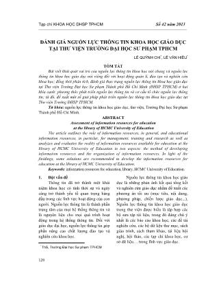 Đánh giá nguồn lực thông tin khoa học giáo dục tại thư viện trường Đại học sư phạm Thành phố Hồ Chí Minh