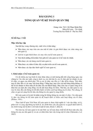 Giá trình Kế toán quản trị - Bài 1: Tổng quan về kế toán quản trị