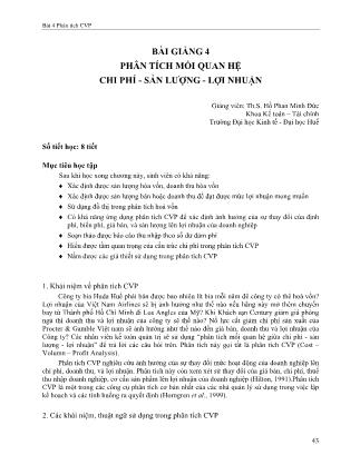Giá trình Kế toán quản trị - Bài 4: Phân tích mối quan hệ chi phí-sản lượng-lợi nhuận