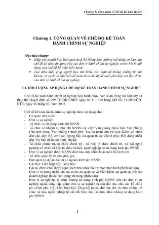 Giáo trình Kế toán hành chính sự nghiệp - Chương 1: Tổng quan về chế độ kế toán hành chính sự nghiệp