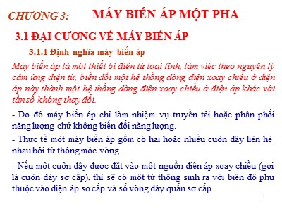 Giáo trình Kỹ thuật điện - Chương 3: Máy biến áp một pha