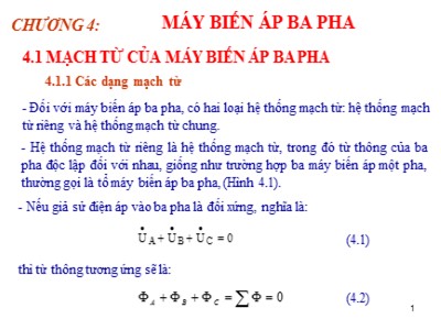 Giáo trình Kỹ thuật điện - Chương 4: Máy biến áp ba pha