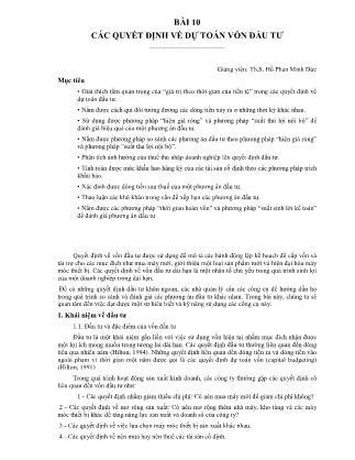 Giáo trình Quản trị kế toán - Bài 10: Các quyết định về dự toán vốn đầu tư - Hồ Phan Minh Đức