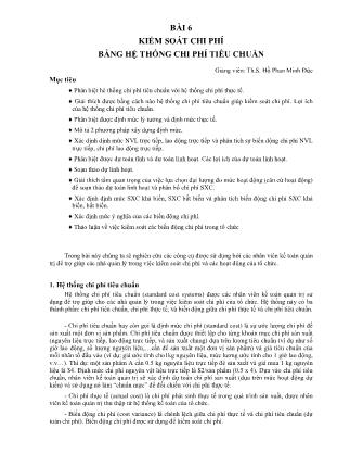 Giáo trình Quản trị kế toán - Bài 6: Kiểm soát chi phí bằng hệ thống chi phí tiêu chuẩn - Hồ Phan Minh Đức