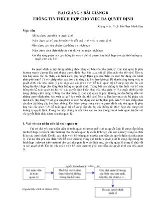Giáo trình Quản trị kế toán - Bài 8: Thông tin thích hợp cho việc ra quyết định - Hồ Phan Minh Đức
