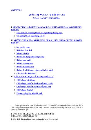 Giáo trình Quản trị ngân hàng thương mại - Chương 4: Quản trị nghiệp vụ đầu tư của ngân hàng thương mại