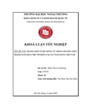 Khóa luận Tranh chấp về bộ chứng từ trong phương thức thanh toán bằng thư tín dụng tại các ngân hàng Việt Nam