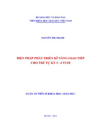 Luận án Biện pháp phát triển kĩ năng giao tiếp cho trẻ tự kỷ 3 - 4 tuổi