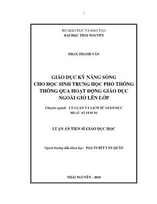 Luận án Giáo dục kỹ năng sống cho học sinh Trung học phổ thông thông qua hoạt động giáo dục ngoài giờ lên lớp