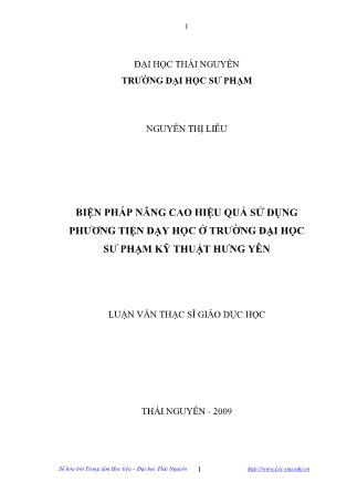 Luận văn Biện pháp nâng cao hiệu quả sử dụng phương tiện dạy học ở trường Đại học sư phạm kỹ thuật Hưng Yên