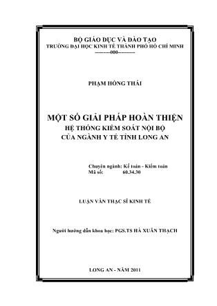 Luận văn Một số giải pháp hoàn thiện hệ thống kiểm soát nội bộ của Ngành Y tế tỉnh Long An