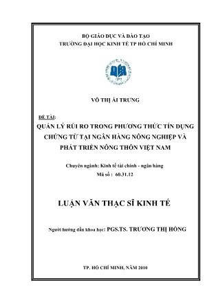 Luận văn Quản lý rủi ro trong phƣơng thức TDCT tại Ngân hàng nông nghiệp và phát triển nông thôn Việt Nam